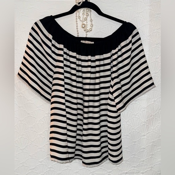 LOFT Tops - LOFT Black and White Striped Off-Shoulder Blouse